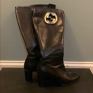 Used Black Gucci Knee High Boots 8.5